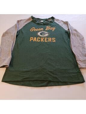 NFL Team Apparel Green Bay Packers Women's Green & Gray Shirt Long Sleeve M